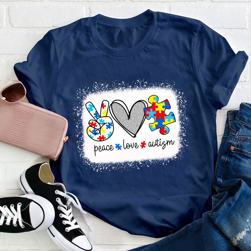 Puzzle Peace Love Autism Teacher T-Shirt