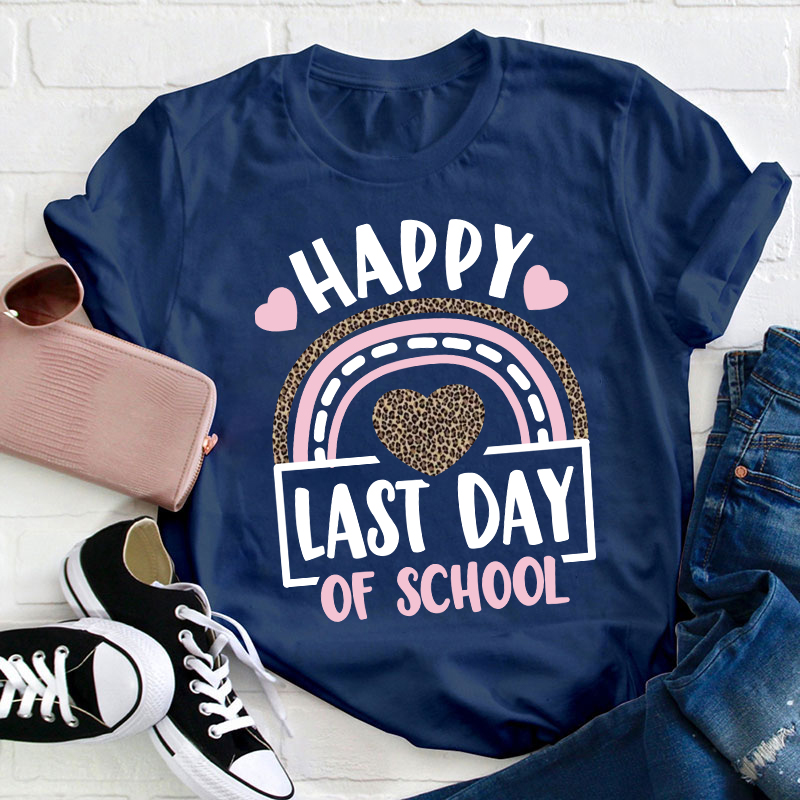 Happy Last Day of School Leopard Rainbow T-Shirt