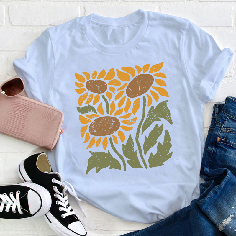 Boho Retro Flower Sunflower Teacher T-Shirt
