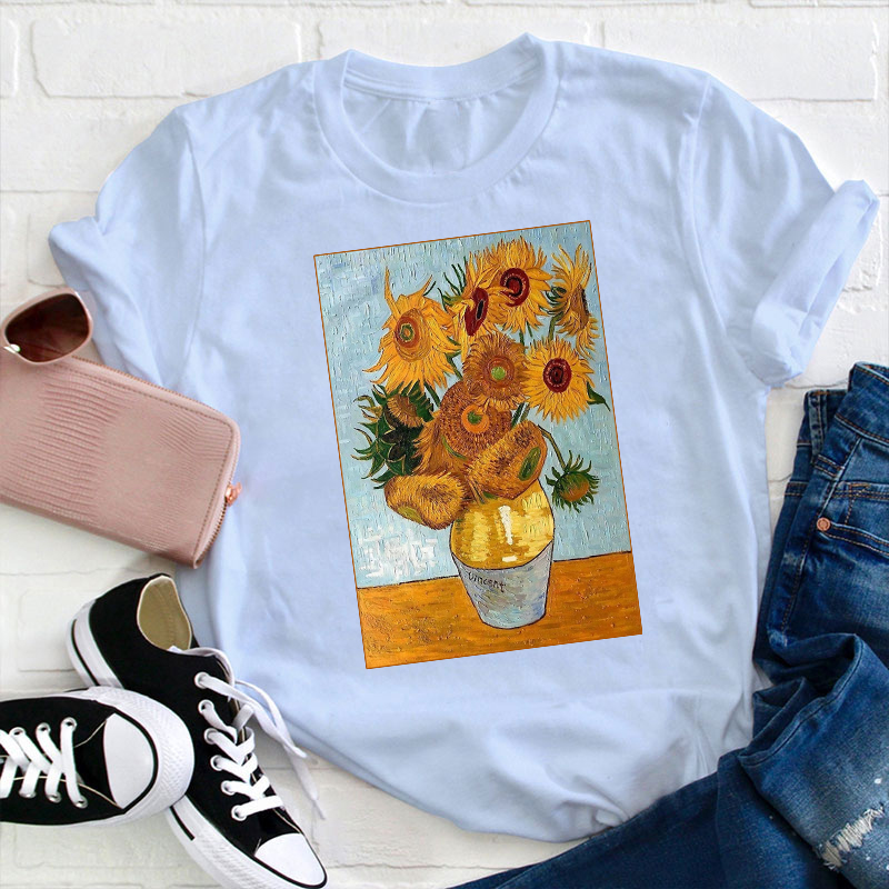 Vintage Art Sunflower Teacher T-Shirt
