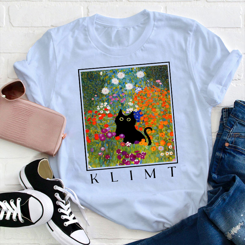 Klimt Cat Garden Cat Teacher T-Shirt