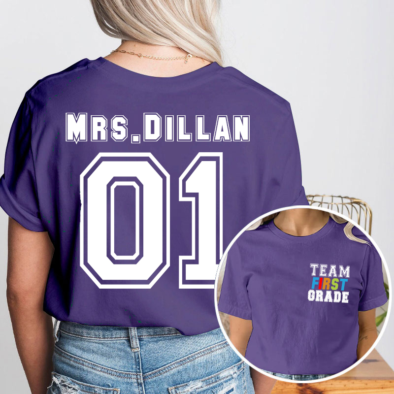 Personalized Retro Team Grade Teacher Two Sided T-Shirt