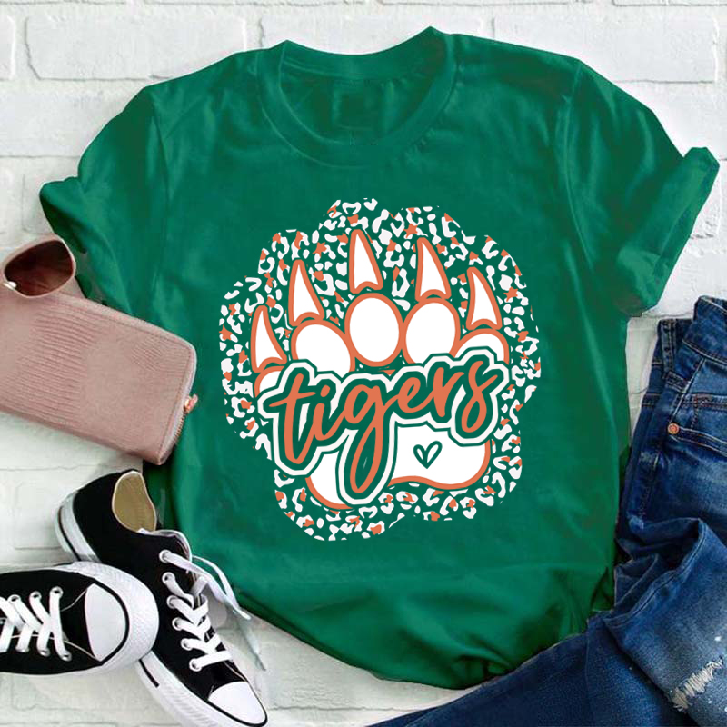 Personalized Leopard Print Stroke Mascot Icon Teacher T-Shirt