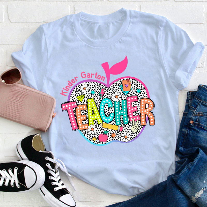 Personalized Neon Leopard Apple Grade Teacher T-Shirt