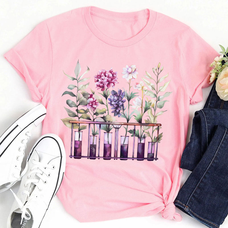 Chemistry Lab Science Flower Teacher T-Shirt