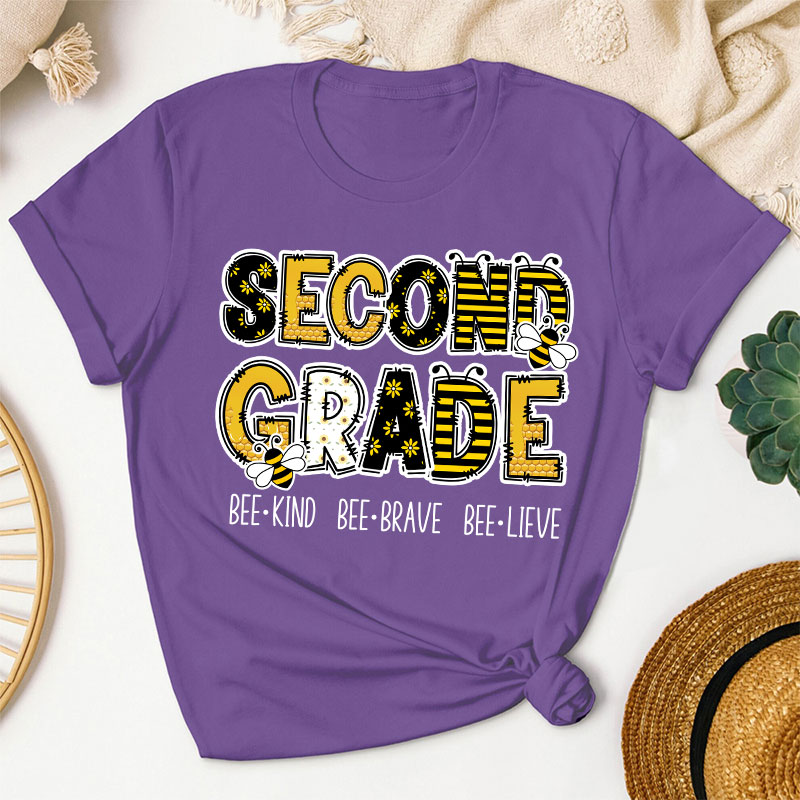 Personalized Grade Funny Bee Font Design Teacher T-Shirt