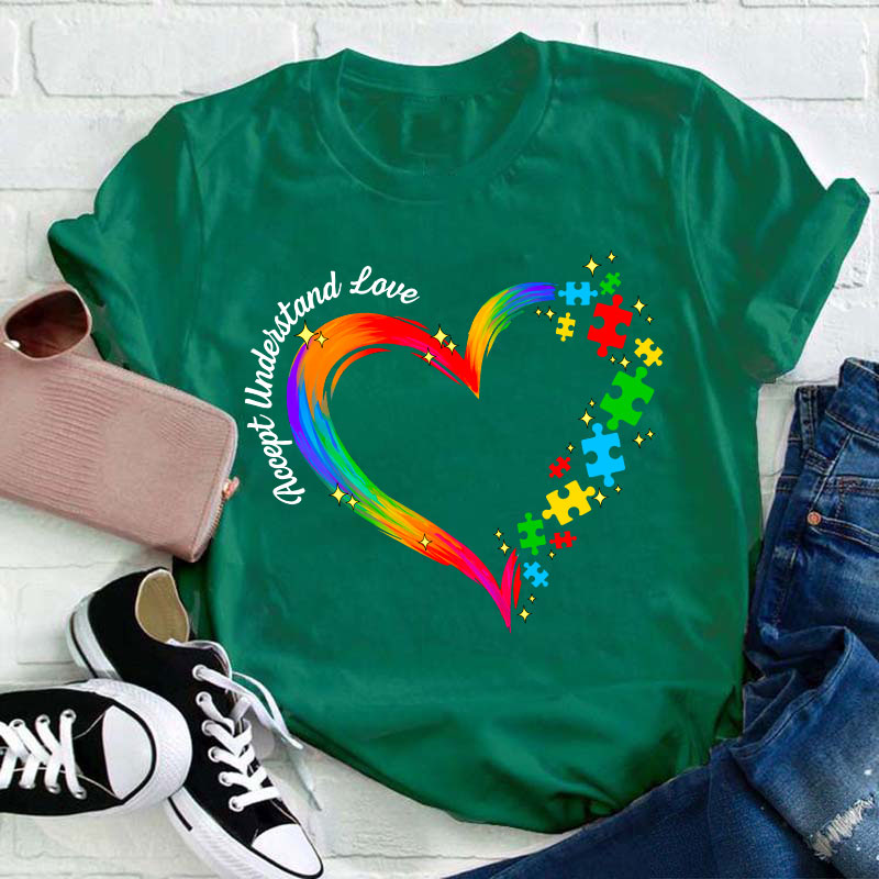 Rainbow Heart Accept Understand Love Teacher T-Shirt