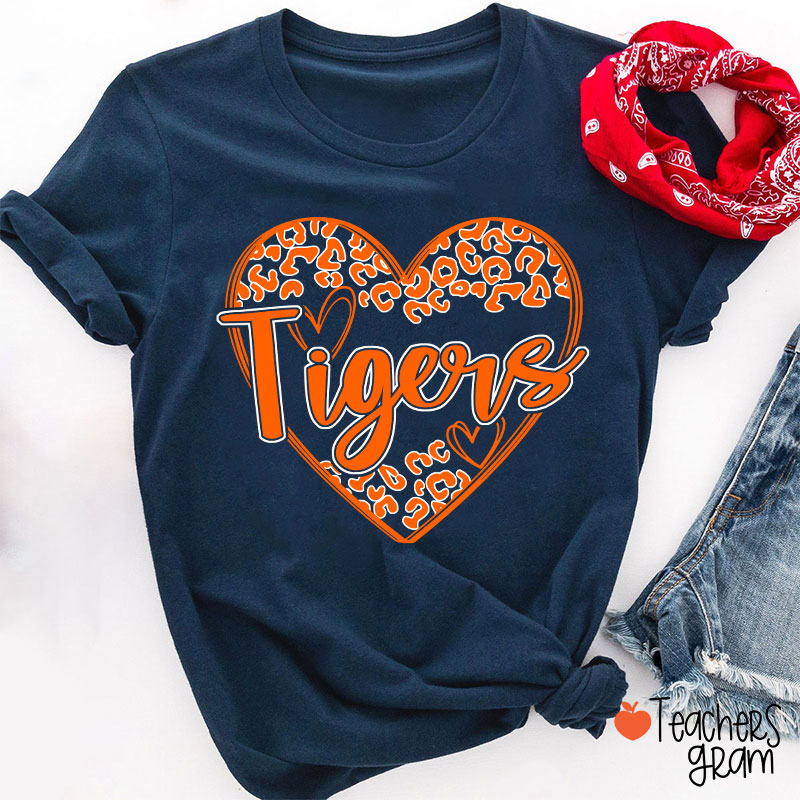 Personalized School Mascot Heart Leopard Teacher T-Shirt