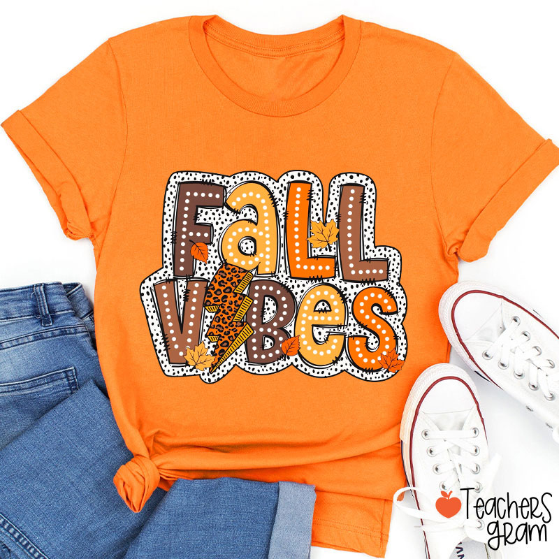 Fall Vibes Leopard Lightning Teacher T-Shirt