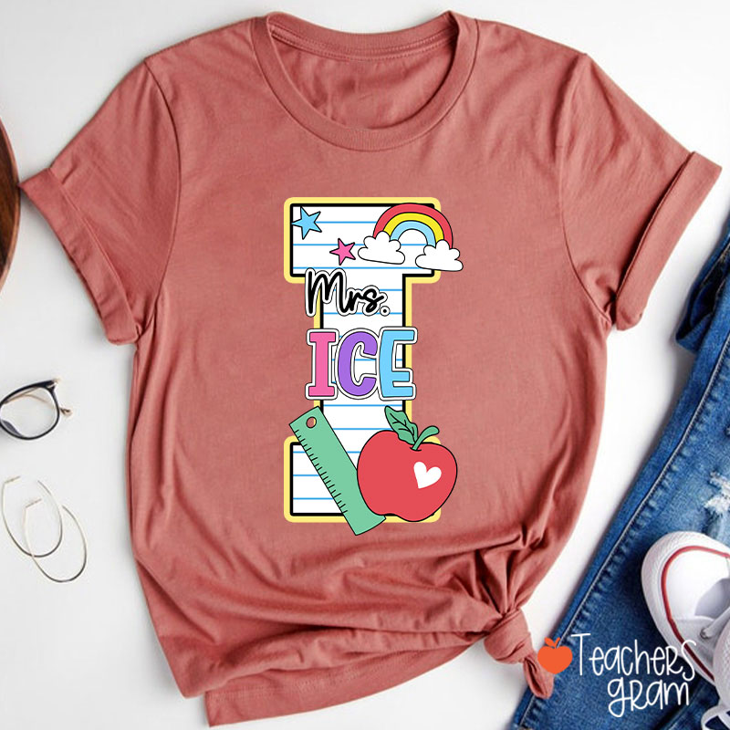 Personalized Name Initials Design Cute Icon Teacher T-Shirt
