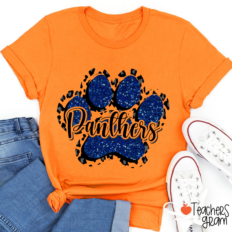 Personalized Mascot Glitter Paw Teacher T-Shirt