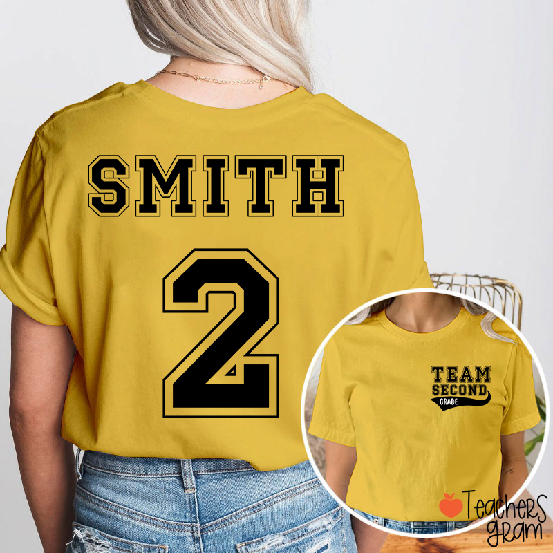 Personalized Retro Style Grade And Name Teacher Two Sided T-Shirt