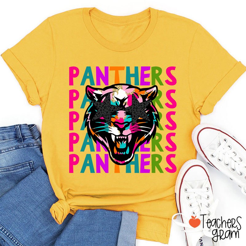 Personalized Mascot Colorful Leopard Print Star Eyes Teacher T-Shirt