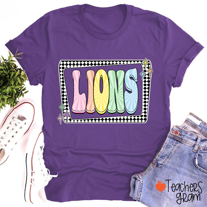 Personalized Mascot Pastels Checkerboard Teacher T-Shirt