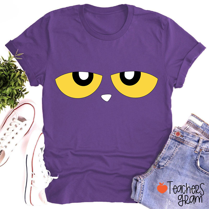 Cute Cartoon Blue Cat Eyes Teacher T-Shirt
