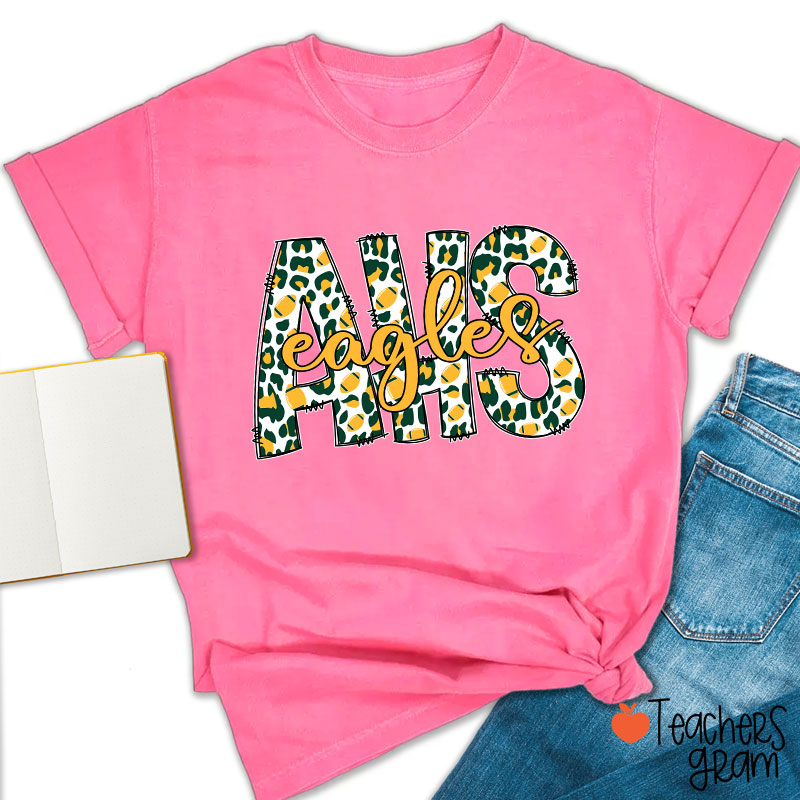 Personalized Mascot Leopard School Initials Teacher T-Shirt