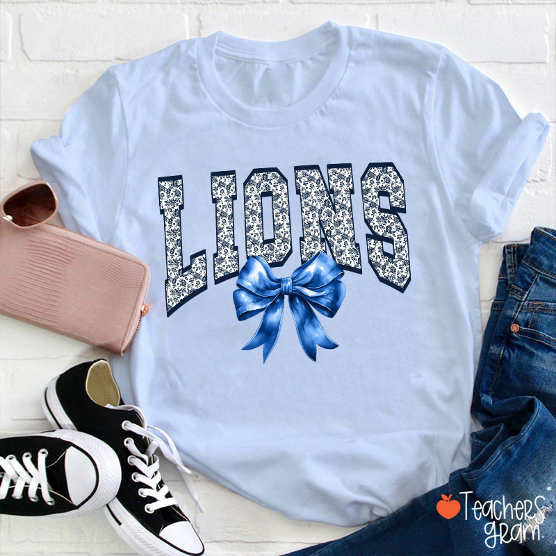 Personalized Mascot Toile Floral Coquette Bow Teacher T-Shirt