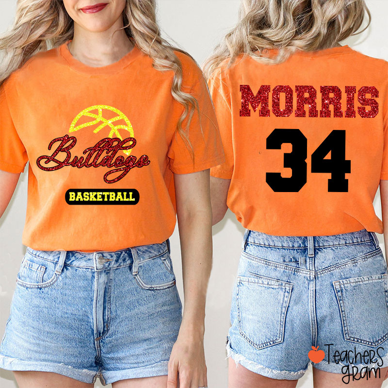 Personalized Mascot And Sport Imitation Glitter Teacher Two Sided T-Shirt