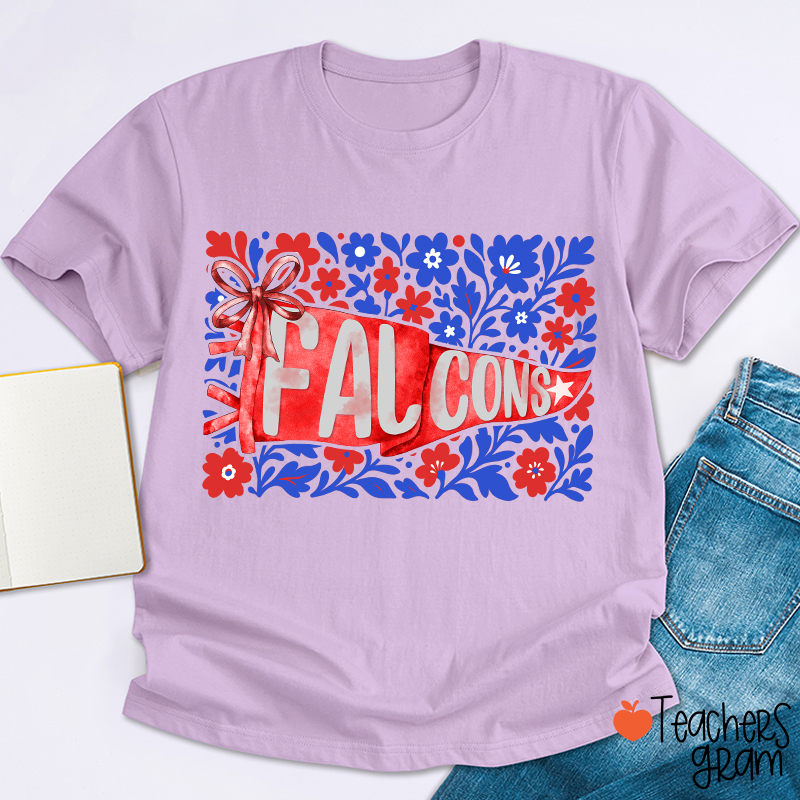 Personalized Mascot Pennant Flowes School Spirit Teacher T-Shirt