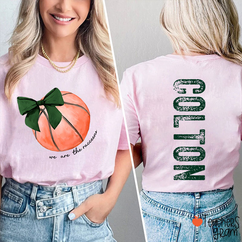 Personalized Mascot And Sport Coquette Bow Teacher Two Sided T-Shirt