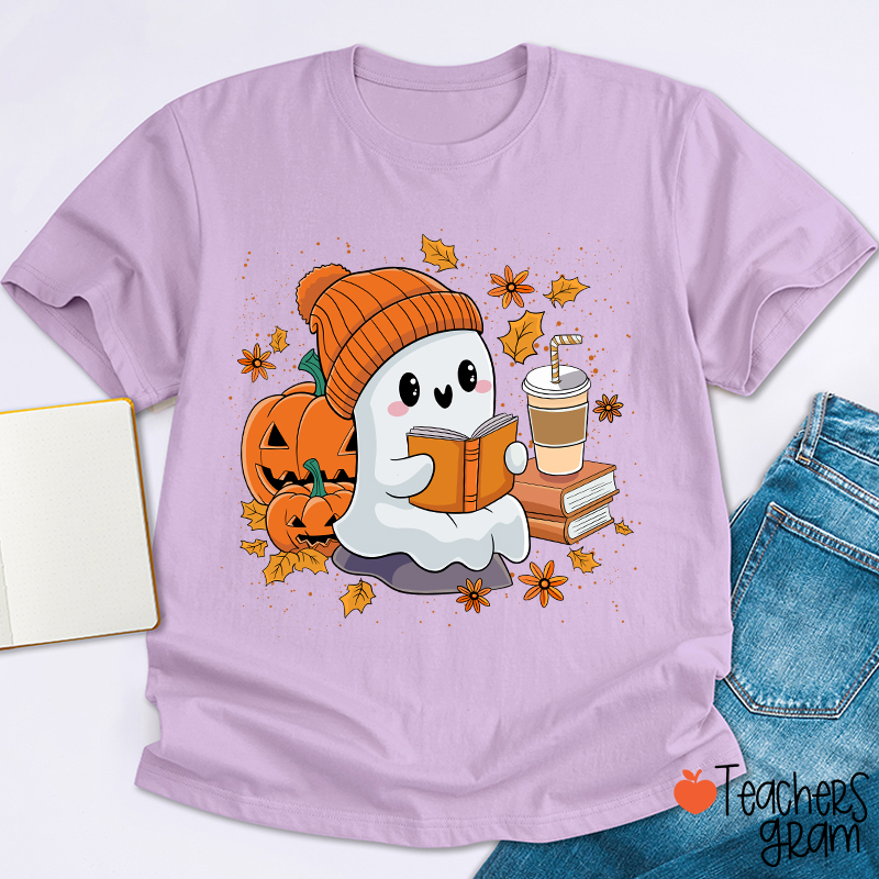 Reading Ghost Pumpkin Halloween Teacher T-Shirt
