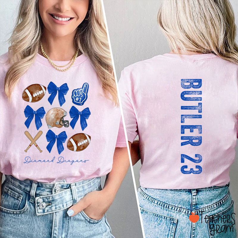 Personalized Team Name And Sport Bow Game Day Teacher Two Sided T-Shirt