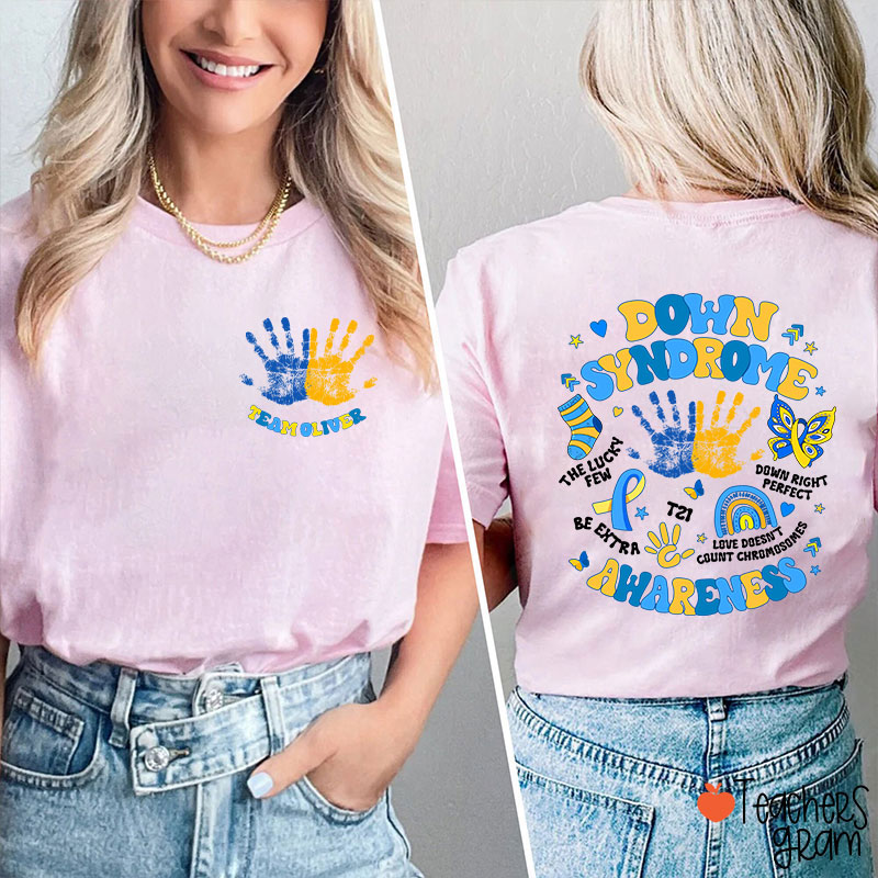 Personalized Name Down Syndrome Awareness Teacher Two Sided T-Shirt