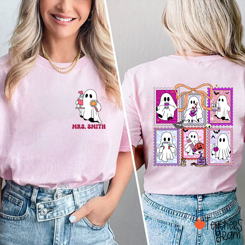 Personalized Name Spooky Science Halloween Teacher Two Sided T-Shirt