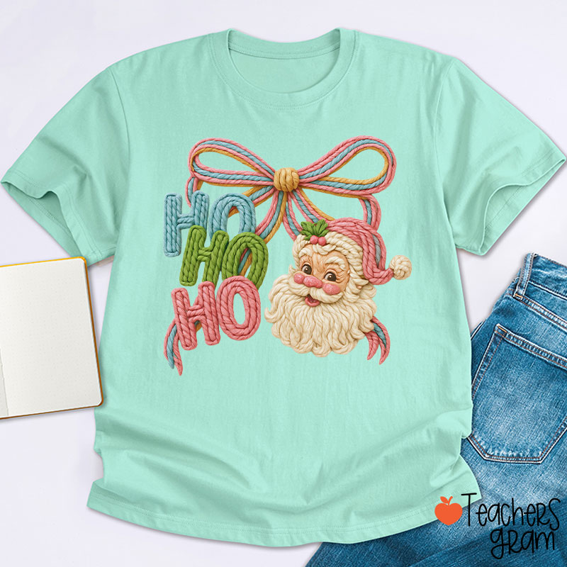 Faux Yarn Ho Ho Ho Merry Christmas Teacher T-shirt