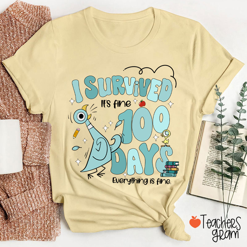 Pigeon I Survived 100 Days Teacher T-Shirt