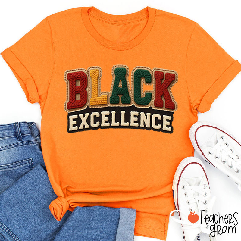 Faux Yarn Black Excellence Teacher T-Shirt