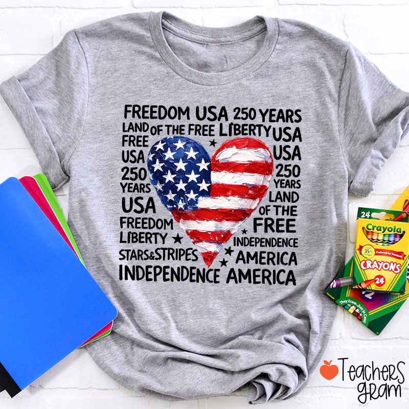 Heart Shaped American Flag Teacher T-Shirt