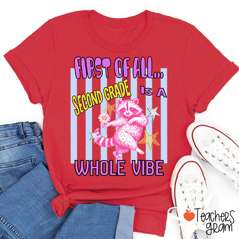 Personalized Grade Pink Raccoon Whole Vibe Teacher T-Shirt