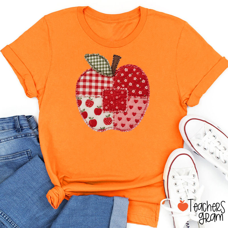 Vintage Patchwork Apple Gingham Floral Heart Teacher Graphic Teacher T-Shirt