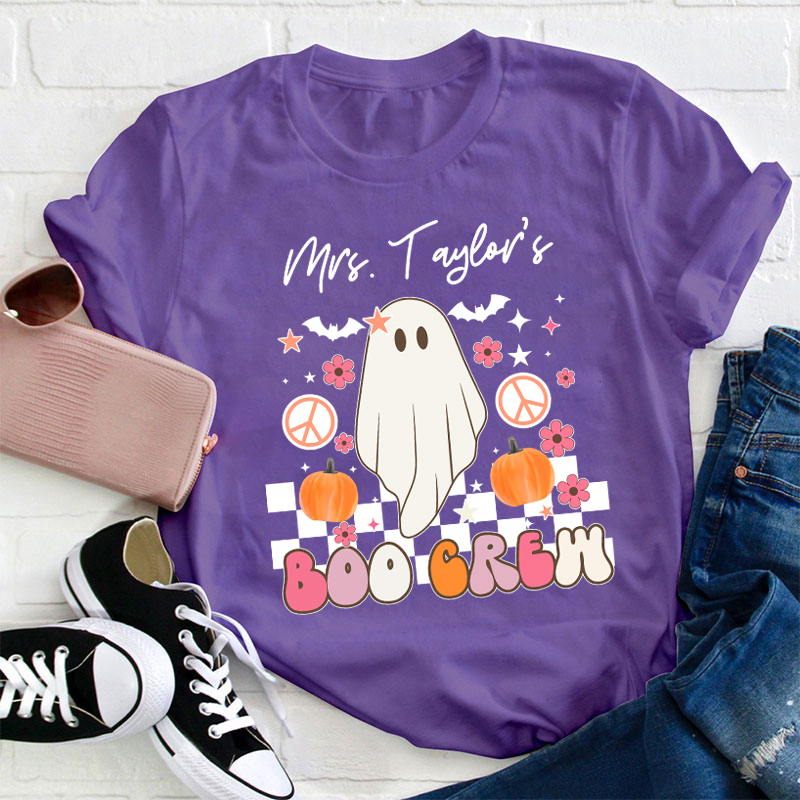 Personalized Name Halloween Boo Crew Teacher T-Shirt