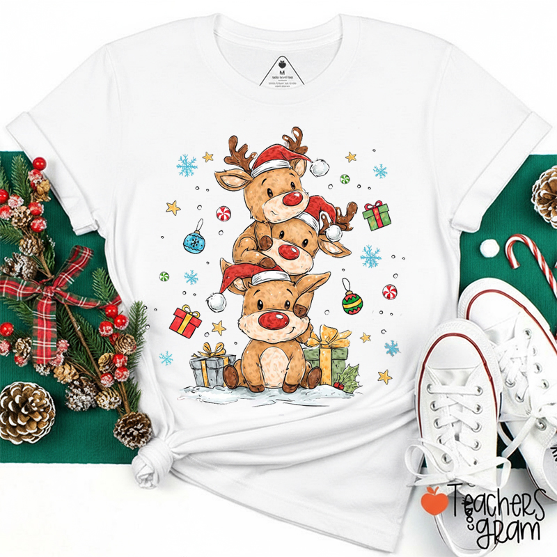 Cute Reindeer Christmas Teacher T-Shirt