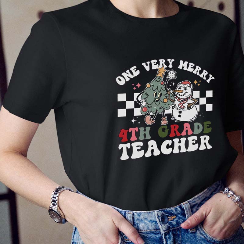 Personalized Grade Very Merry Teacher T-Shirt
