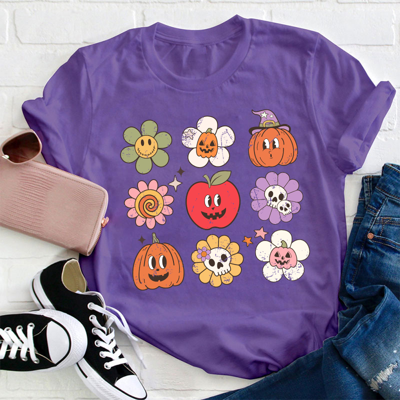 Daisy Apple Pumpkin Halloween Teacher T-Shirt