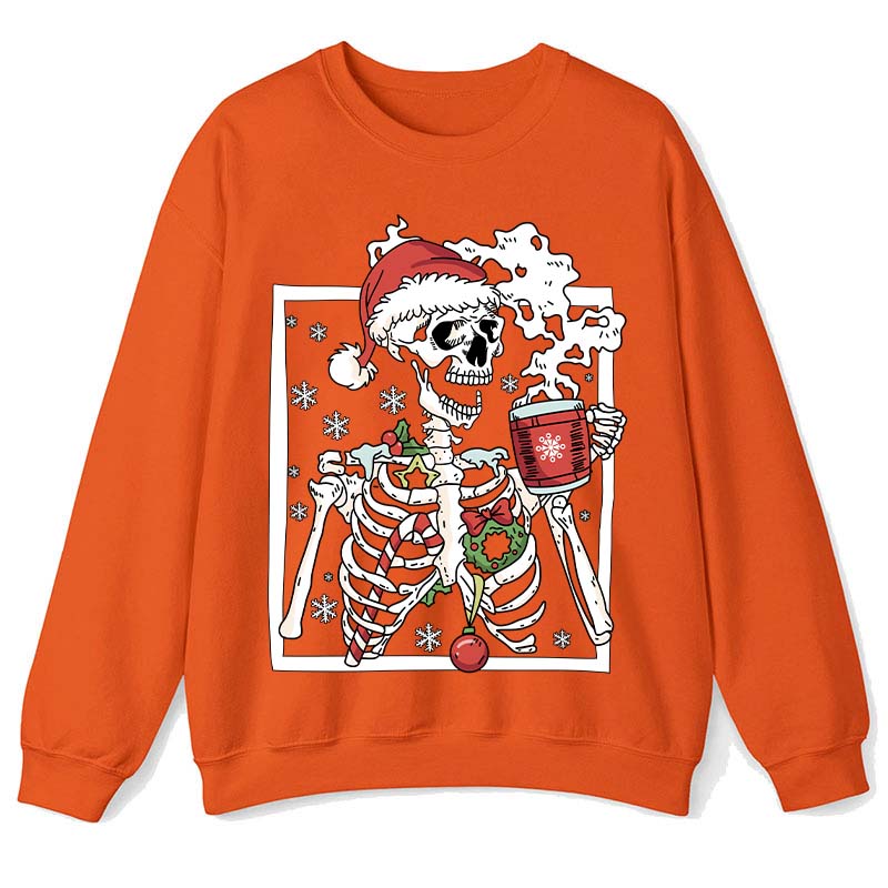 Skeleton With Smiling Skull Drinking Coffee Latte Teacher Sweatshirt