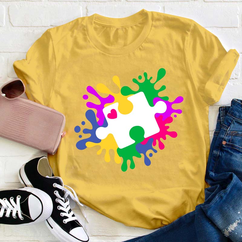 Autism Puzzle Piece Teacher T-Shirt