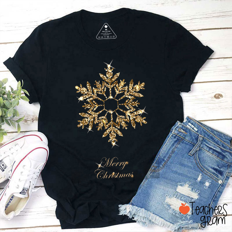 Glitter Snowflakes Merry Christmas Teacher T-Shirt