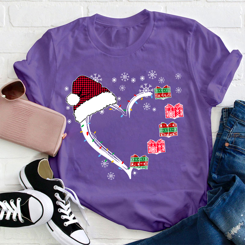 Christmas Books Heart Teacher T-Shirt