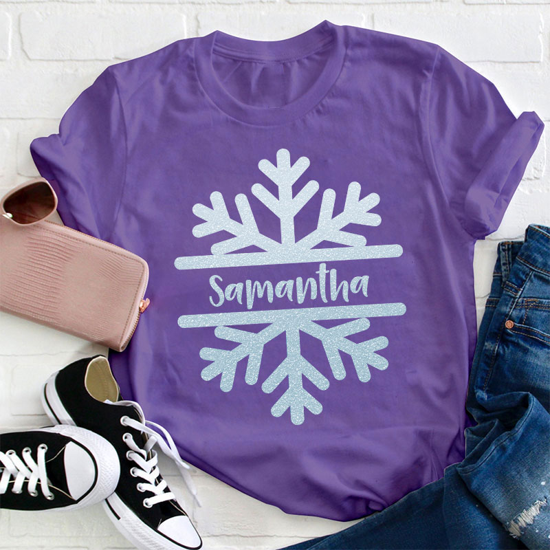 Personalized Name Christmas Snowflake Teacher T-Shirt