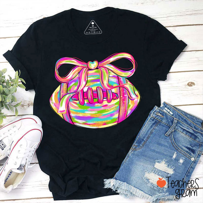 Personalized Sport Brushstroke Coquette Bow Teacher T-Shirt