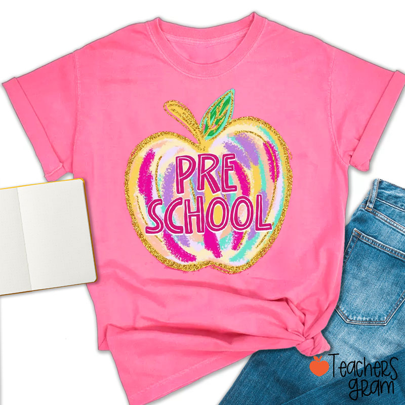 Personalized Grade Or Text Coloful Apple Teacher T-Shirt
