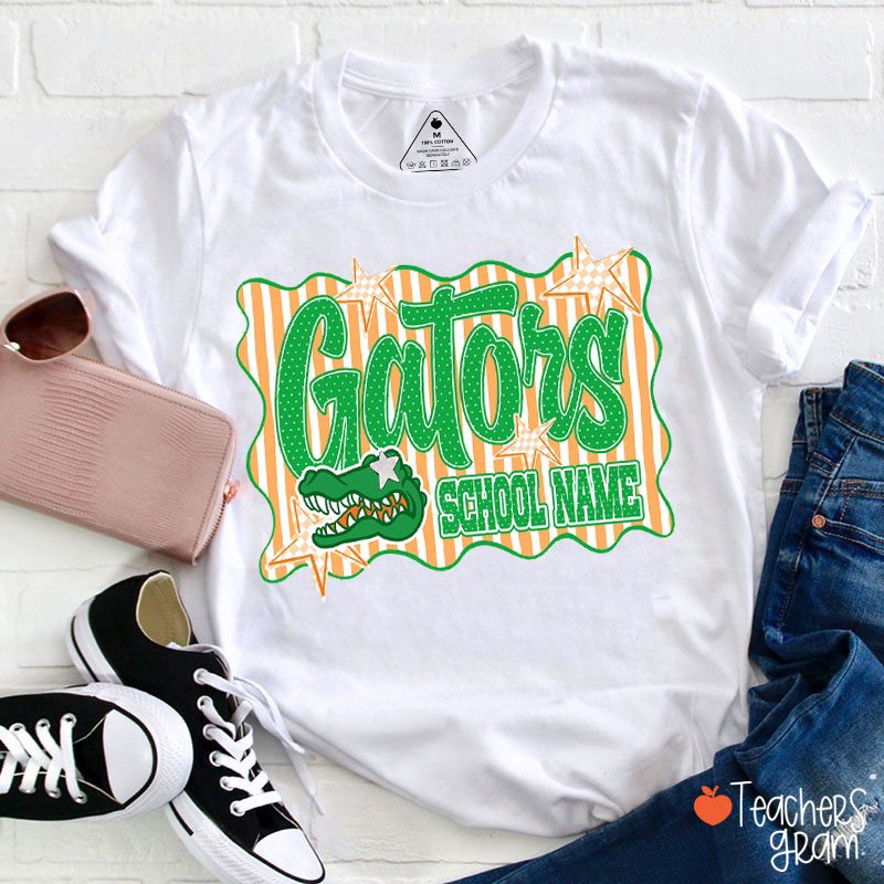 Personalized Mascot Neon Striped Teacher T-Shirt