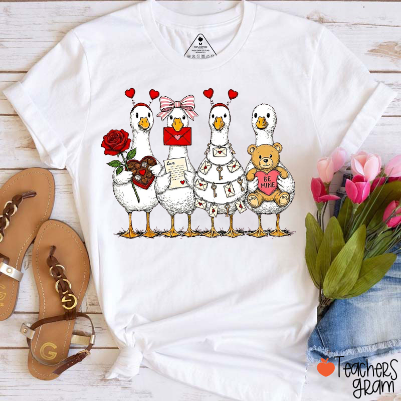 Valentine Goose Pink Coquette Teacher T-Shirt