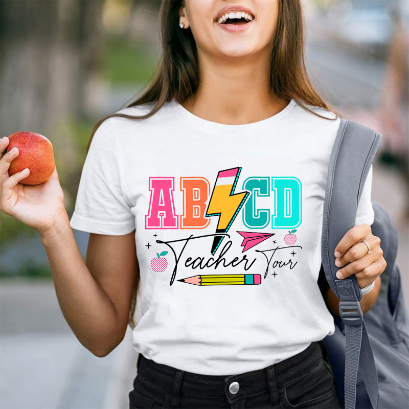 ABCD Teacher Tour Pencil Printing Teacher T-Shirt
