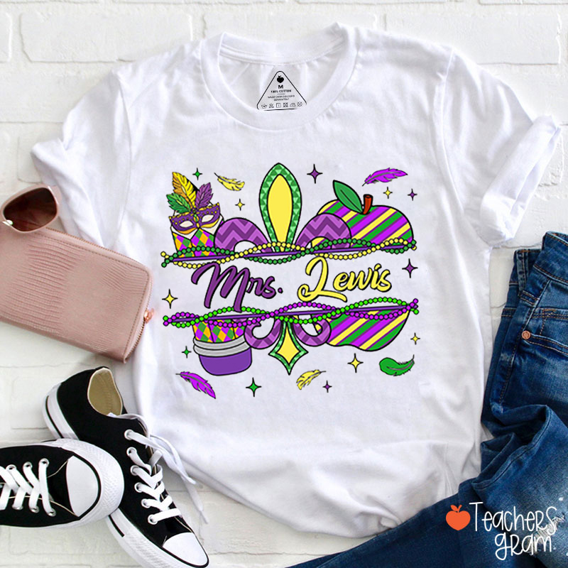 Personalized Name Mardi Gras Teacher T-Shirt