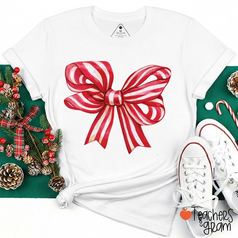 Christmas Candy Bow Teacher T-Shirt